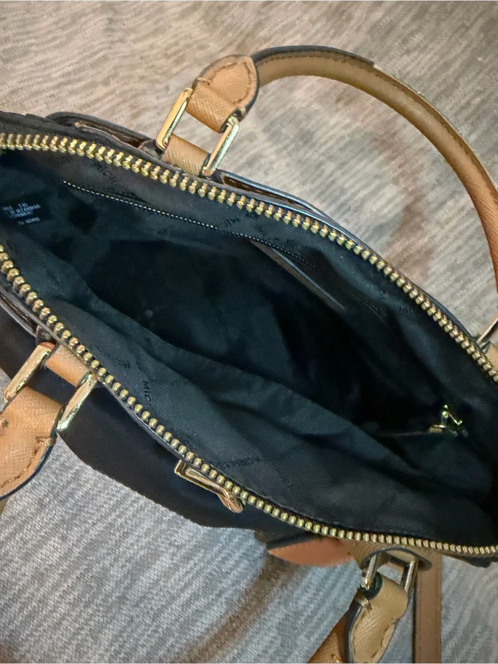 Michael Kors Hamilton Nylon Satchel Crossbody Bag Black & Luggage